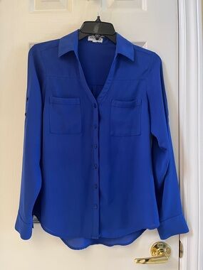 Express Women's Vibrant Blue Button-Front Shirt